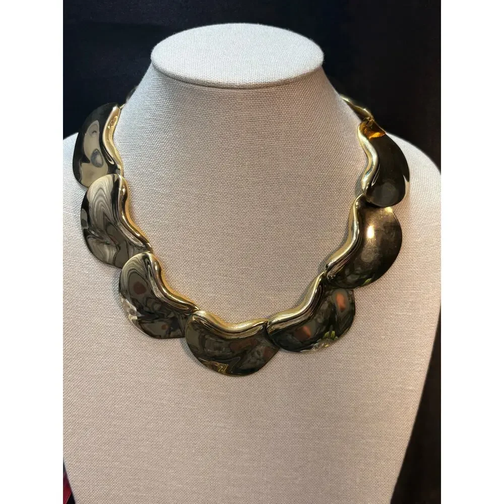 Vintage Runway Gold Tone Statement Necklace 152g 16.5”